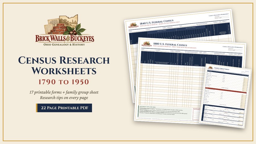 Census Research Worksheets 1790 to 1950 cover
